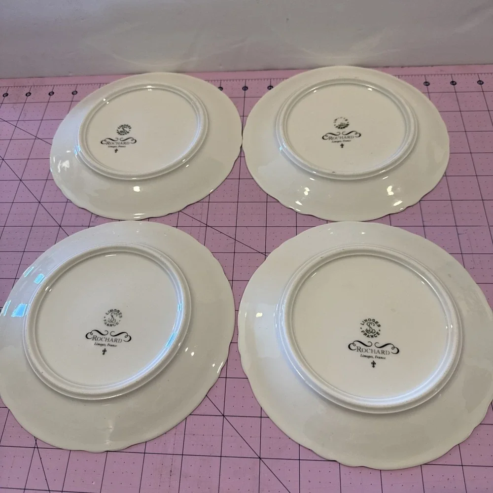 Rochard Limoges Dessert/salad Plates Fruit Design made in France Signed set of 4